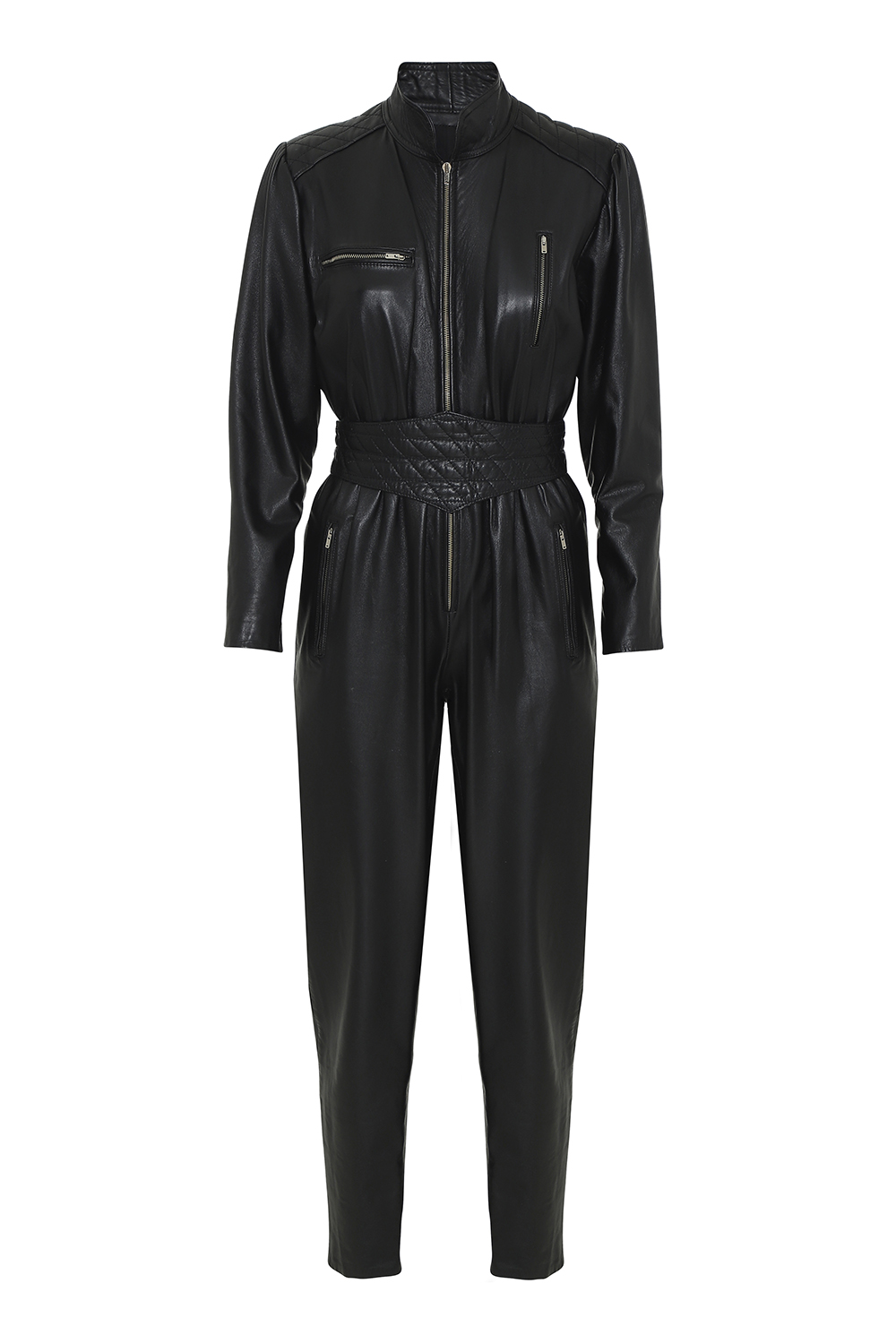 LEATHER JUMPSUIT WITH ZIPPERS AND BELT ⋆ House of Avida